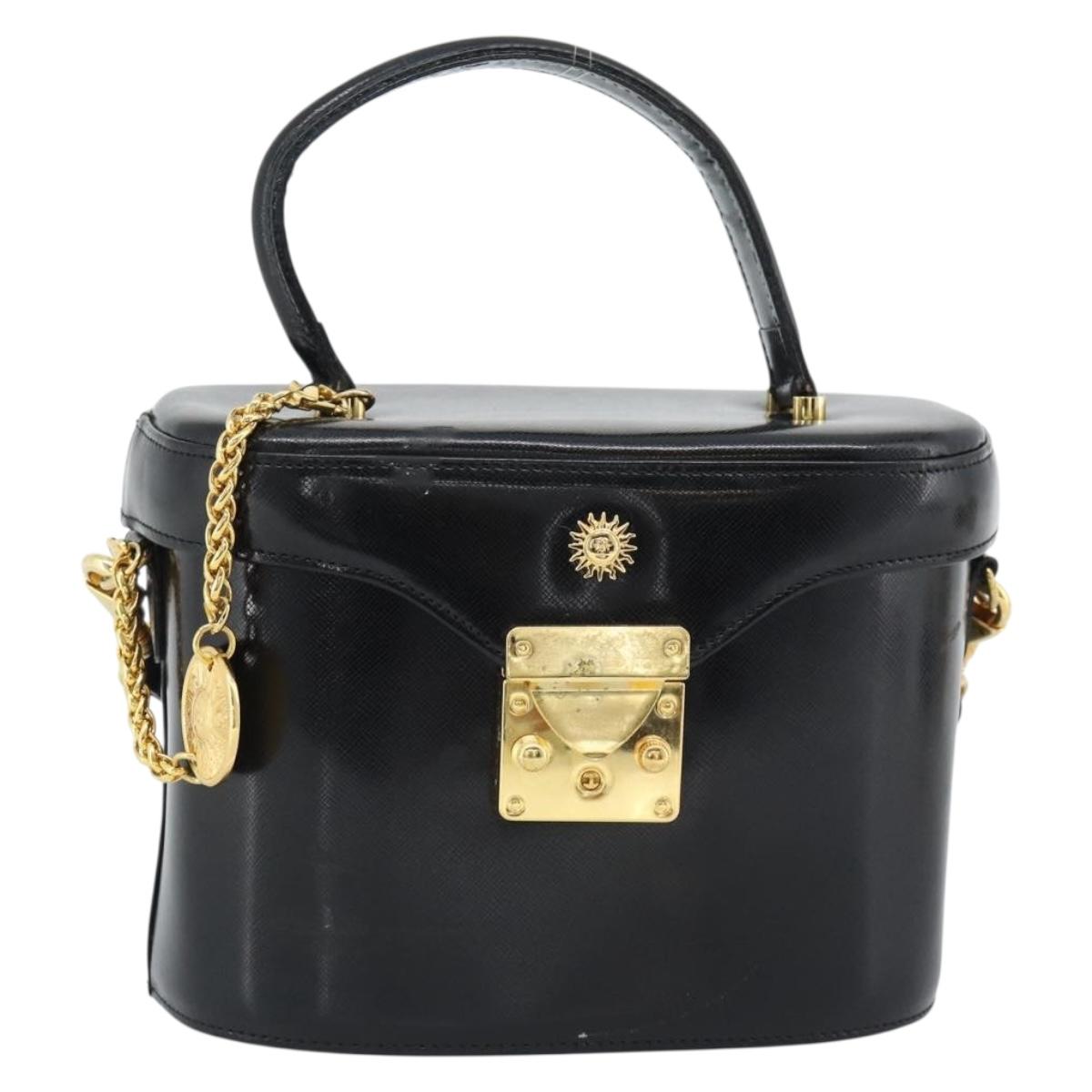 Gianni Versace Hand Bag Leather 2way Black Gold Auth BA13533A
