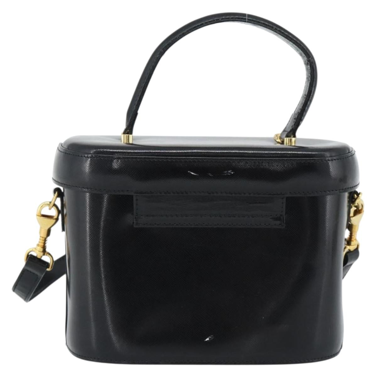 Gianni Versace Hand Bag Leather 2way Black Gold Auth BA13533A