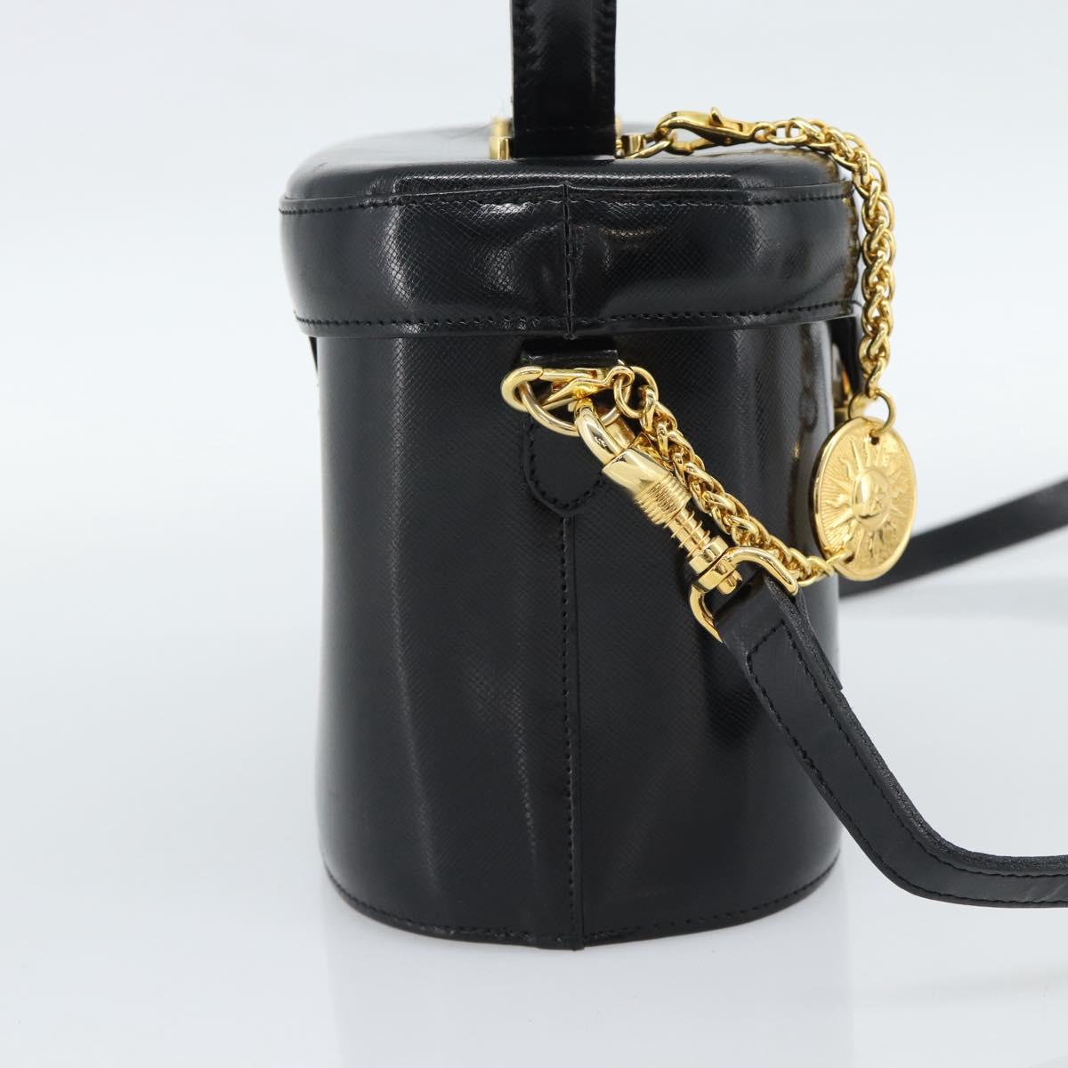 Gianni Versace Hand Bag Leather 2way Black Gold Auth BA13533A