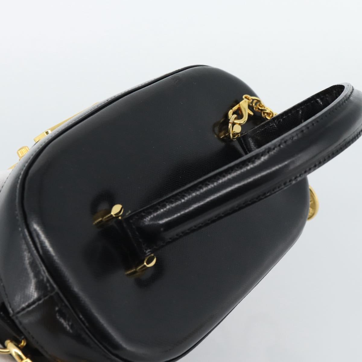 Gianni Versace Hand Bag Leather 2way Black Gold Auth BA13533A
