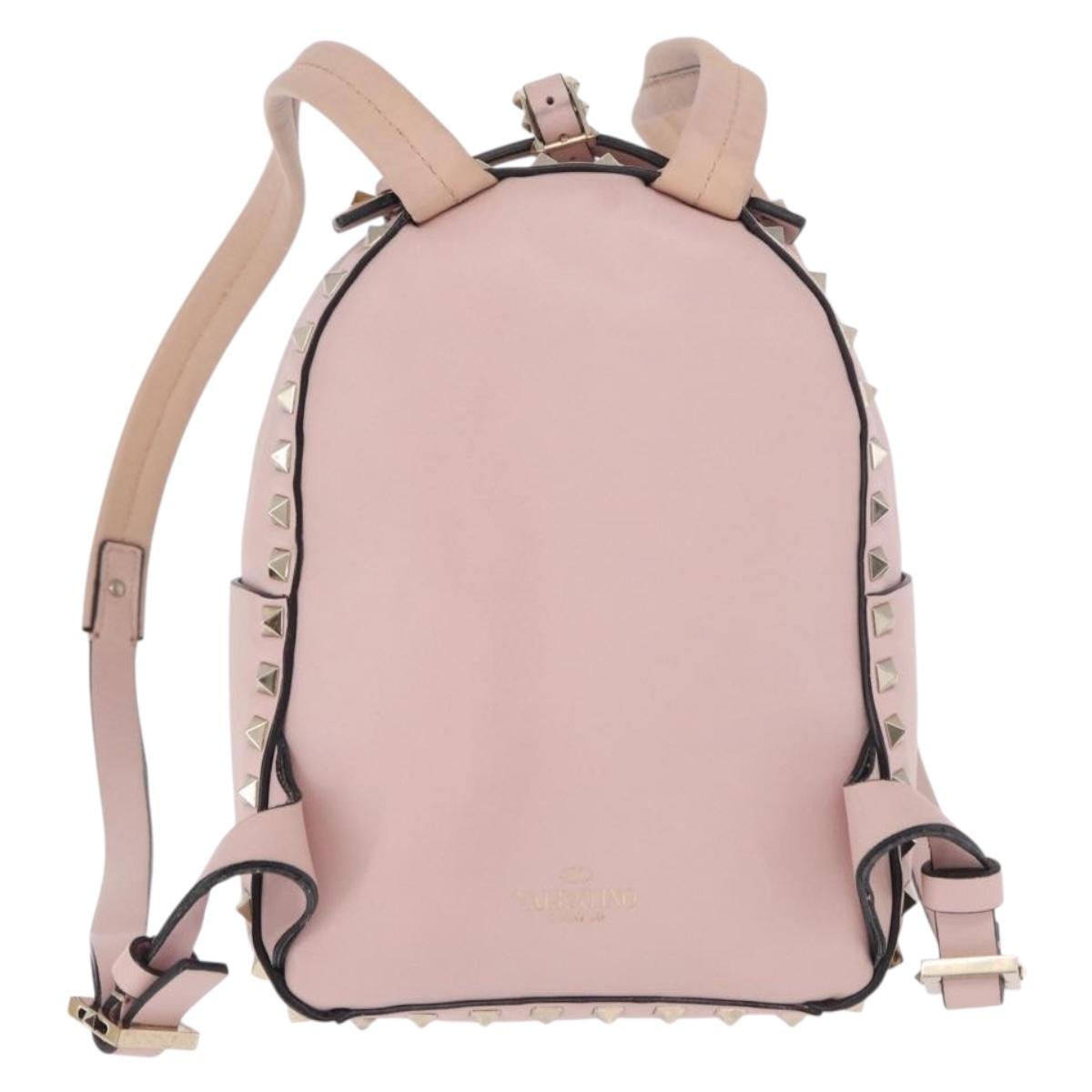 VALENTINO Studs Backpack Leather Pink Gold Auth BA13535