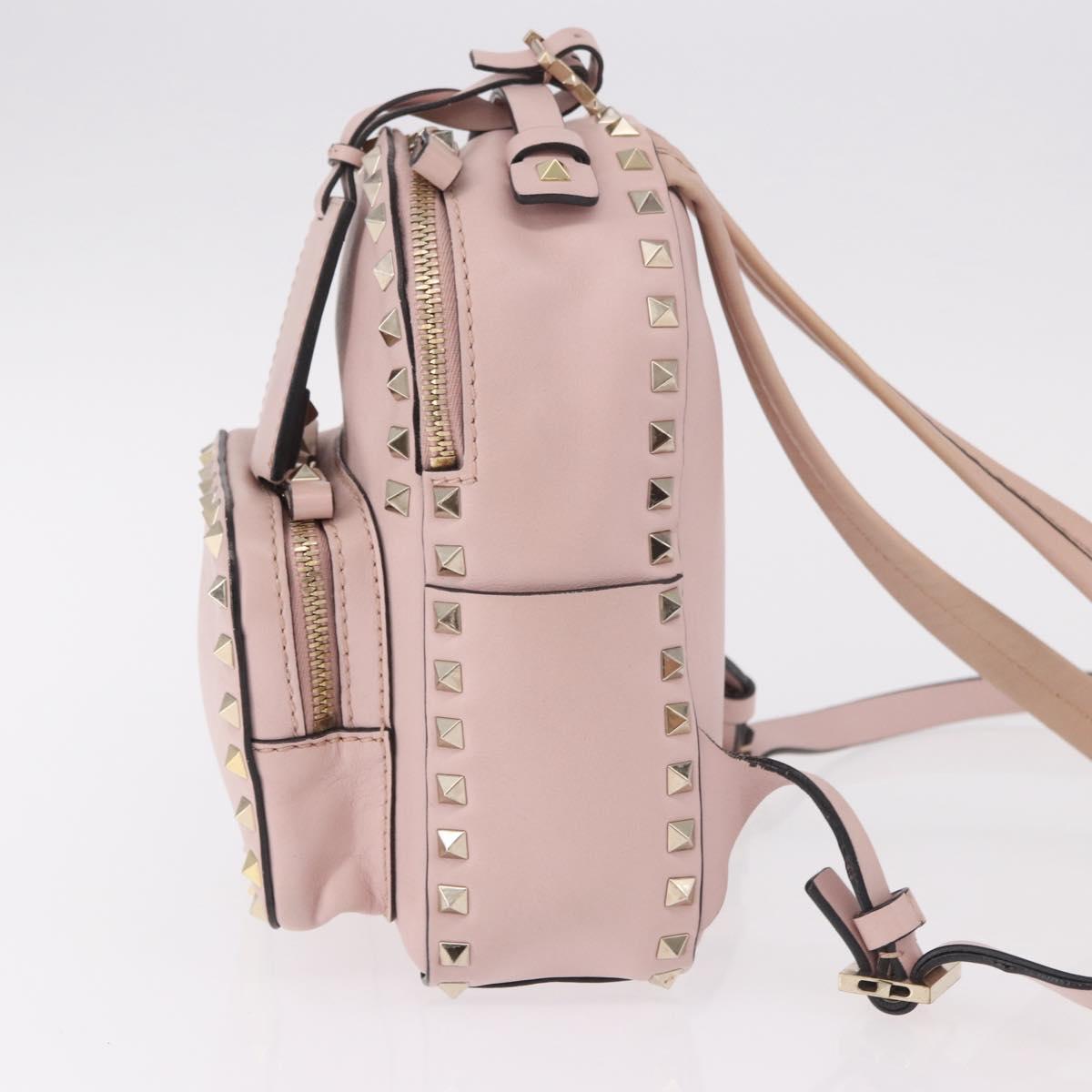 VALENTINO Studs Backpack Leather Pink Gold Auth BA13535
