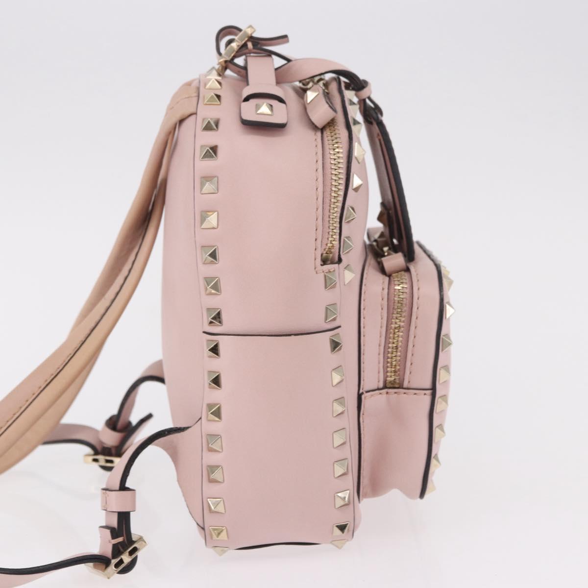 VALENTINO Studs Backpack Leather Pink Gold Auth BA13535