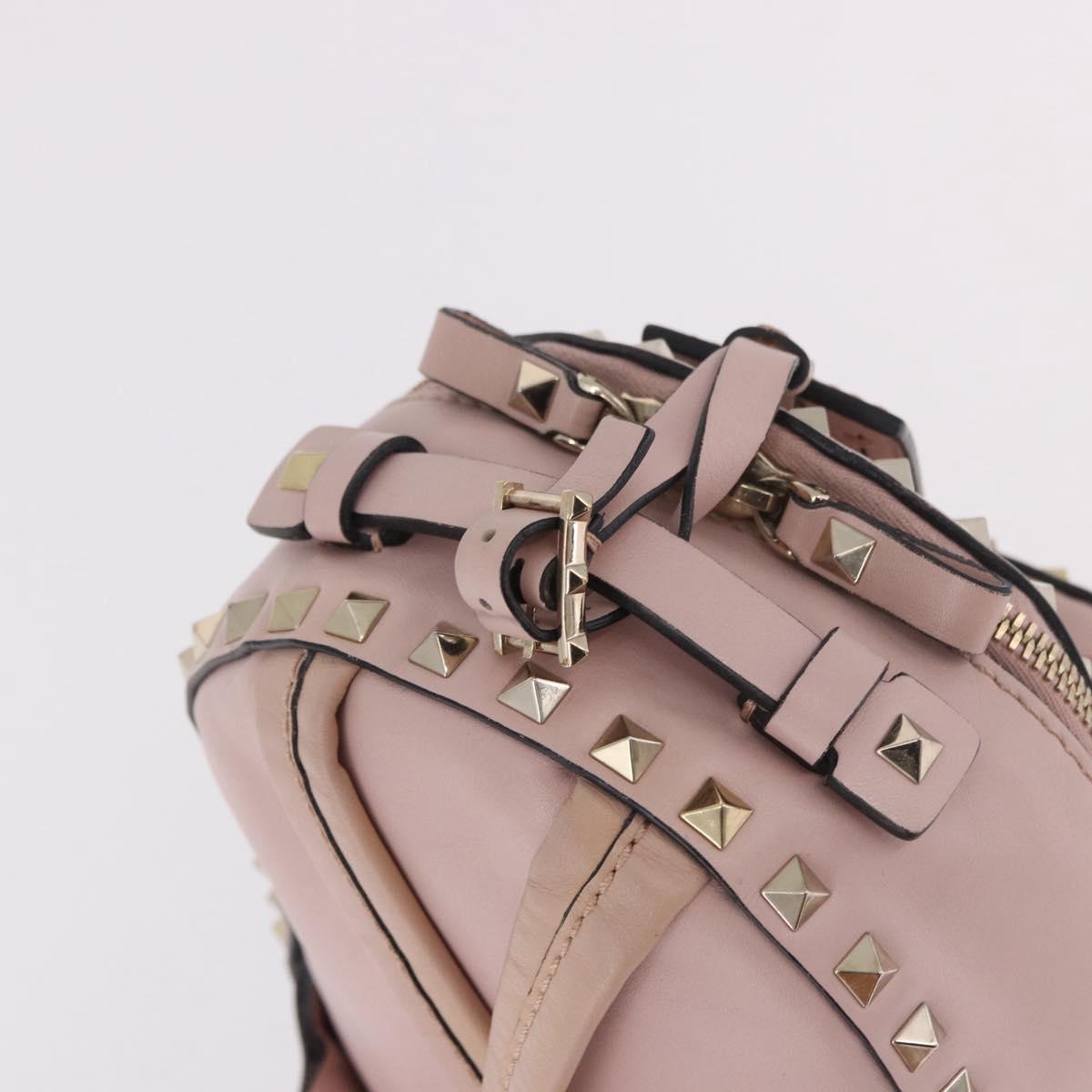 VALENTINO Studs Backpack Leather Pink Gold Auth BA13535