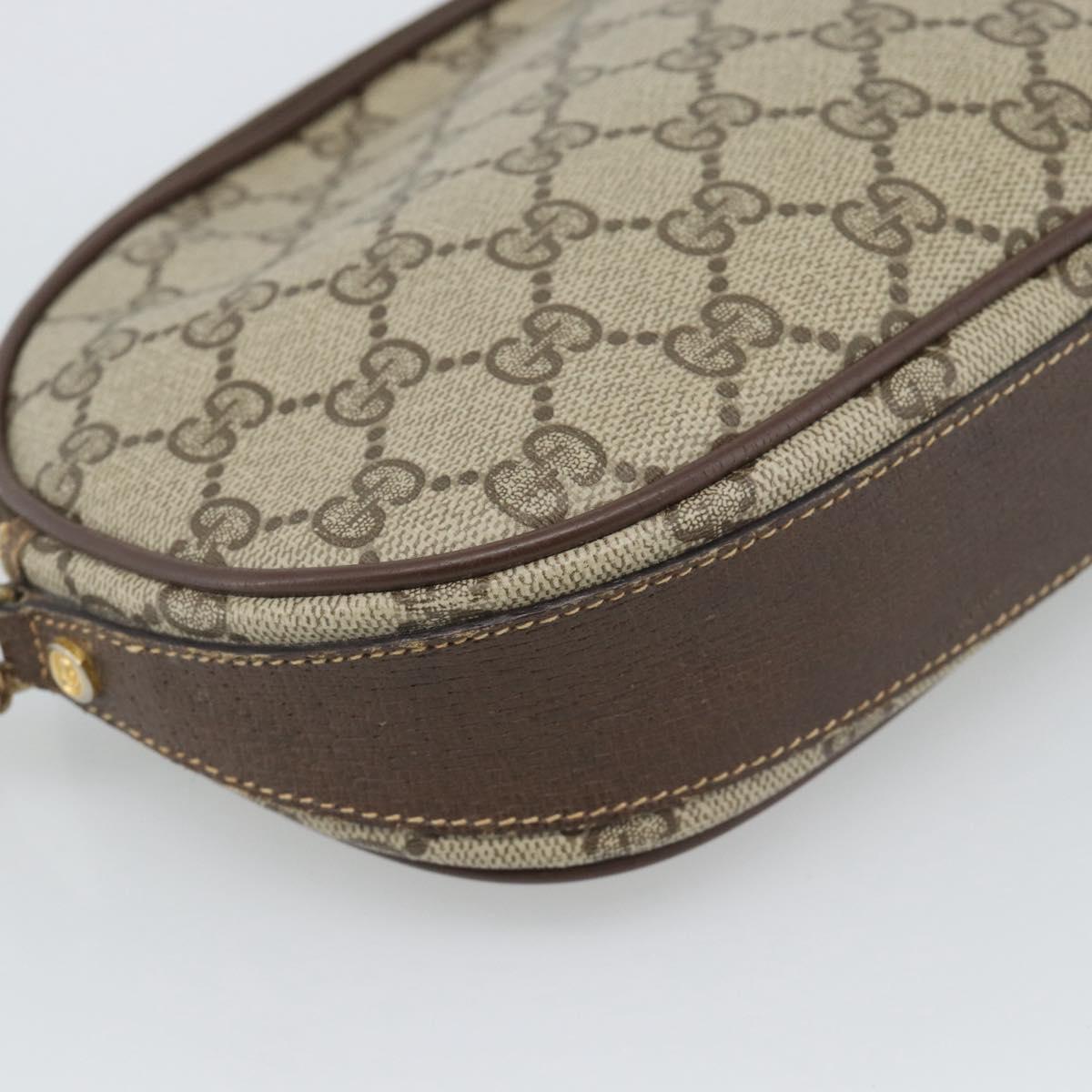 GUCCI GG Supreme Shoulder Bag PVC Beige Gold Auth BA13536