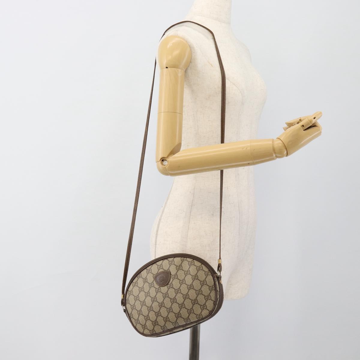 GUCCI GG Supreme Shoulder Bag PVC Beige Gold Auth BA13536