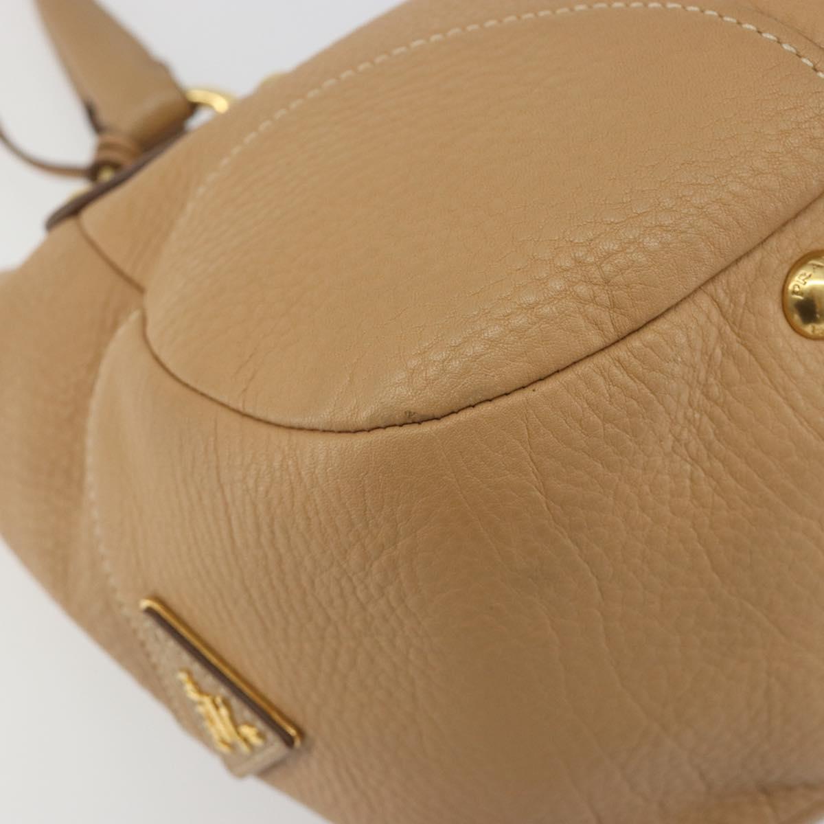 PRADA Hand Bag Leather Brown Gold Auth BA13540A