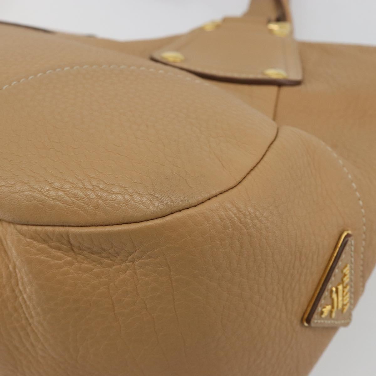 PRADA Hand Bag Leather Brown Gold Auth BA13540A