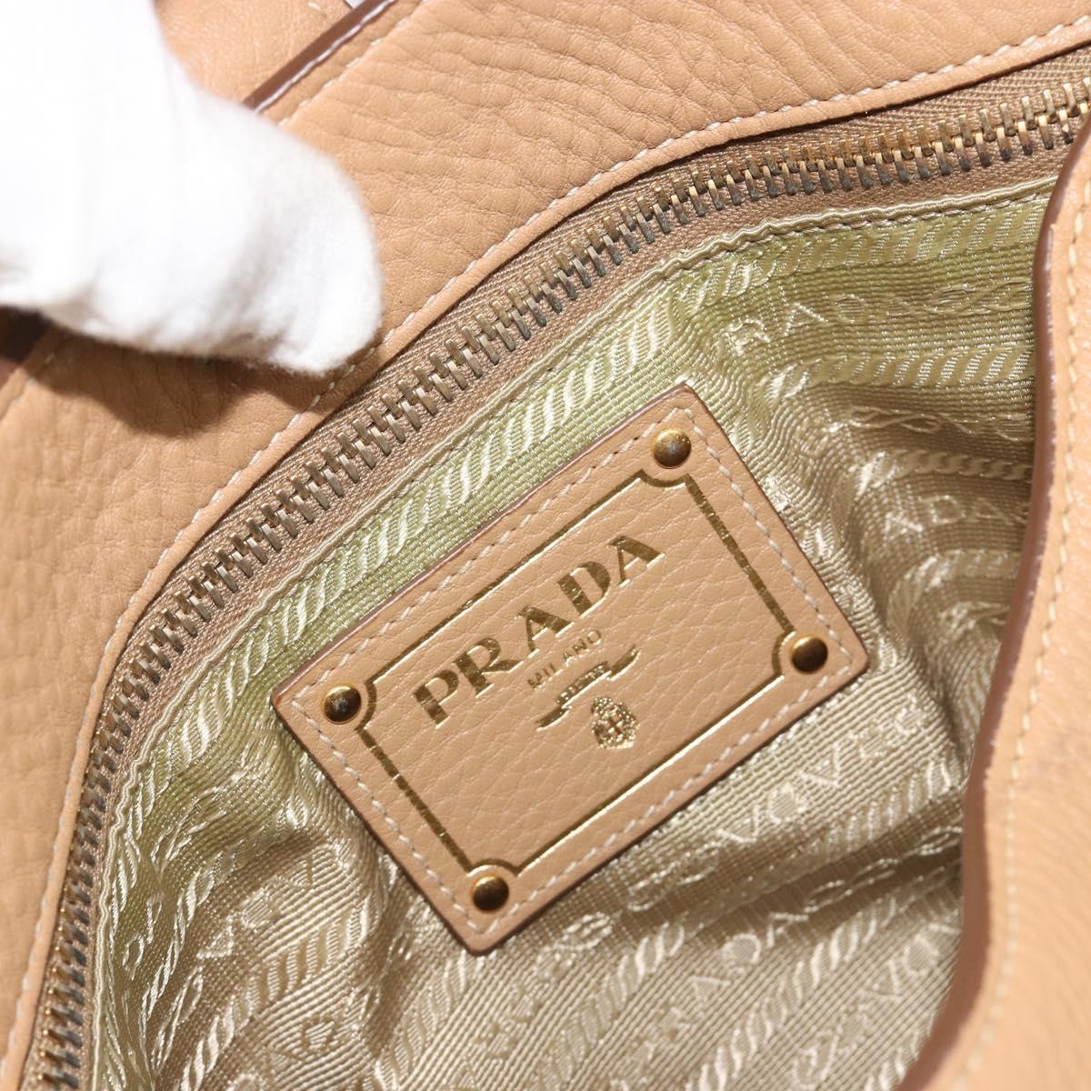 PRADA Hand Bag Leather Brown Gold Auth BA13540A