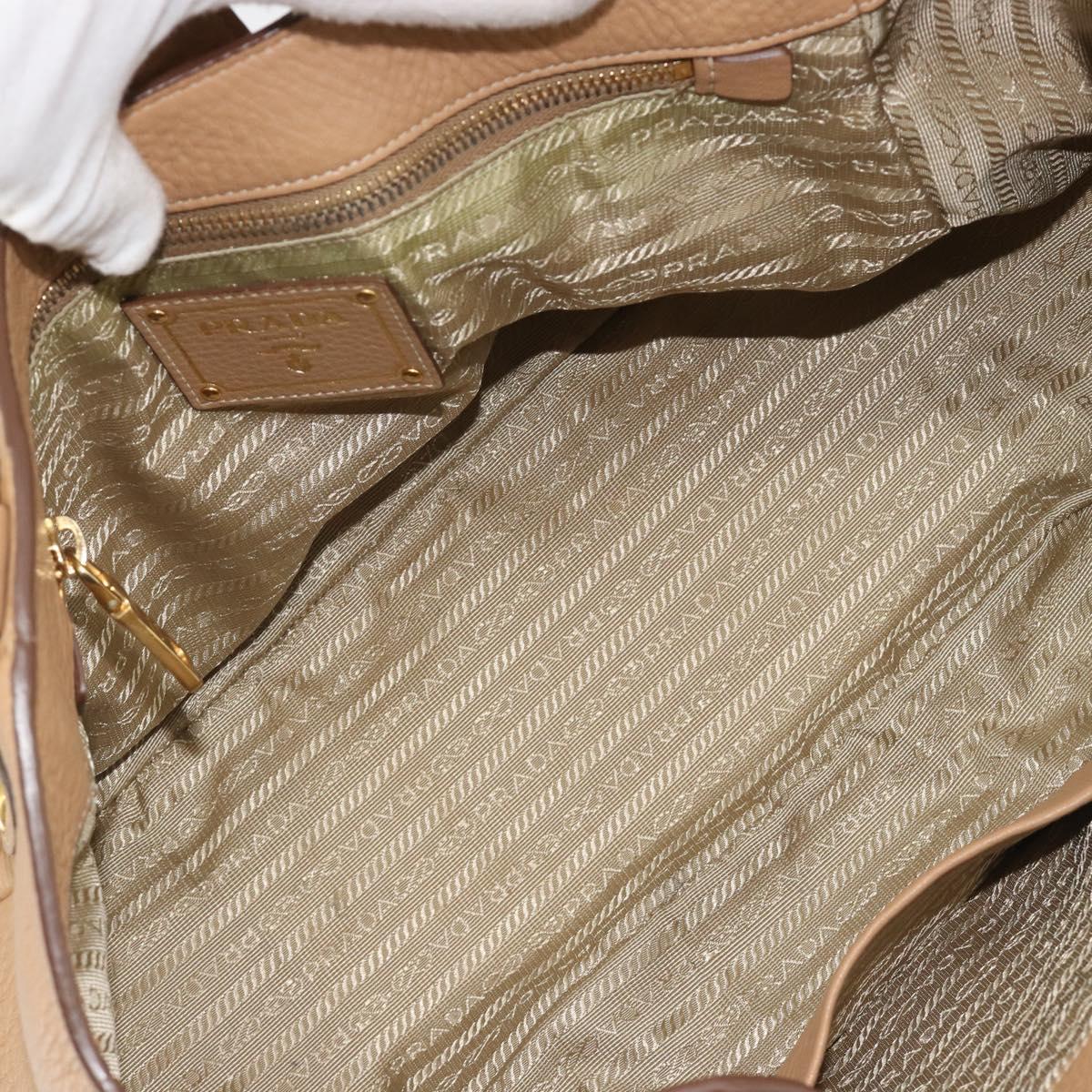PRADA Hand Bag Leather Brown Gold Auth BA13540A