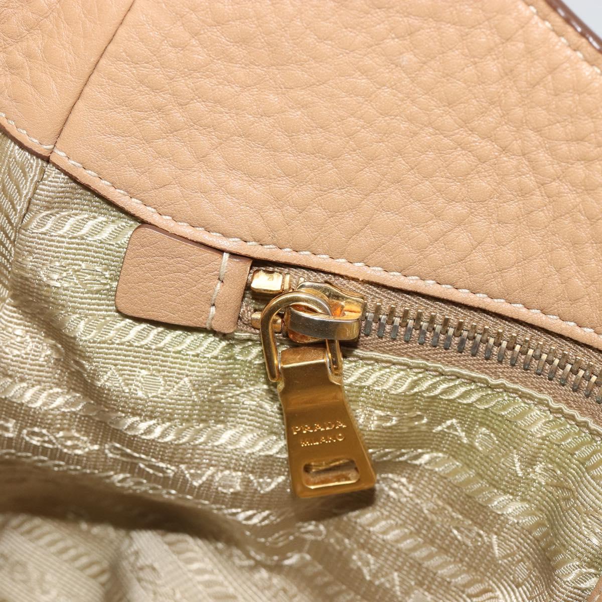 PRADA Hand Bag Leather Brown Gold Auth BA13540A