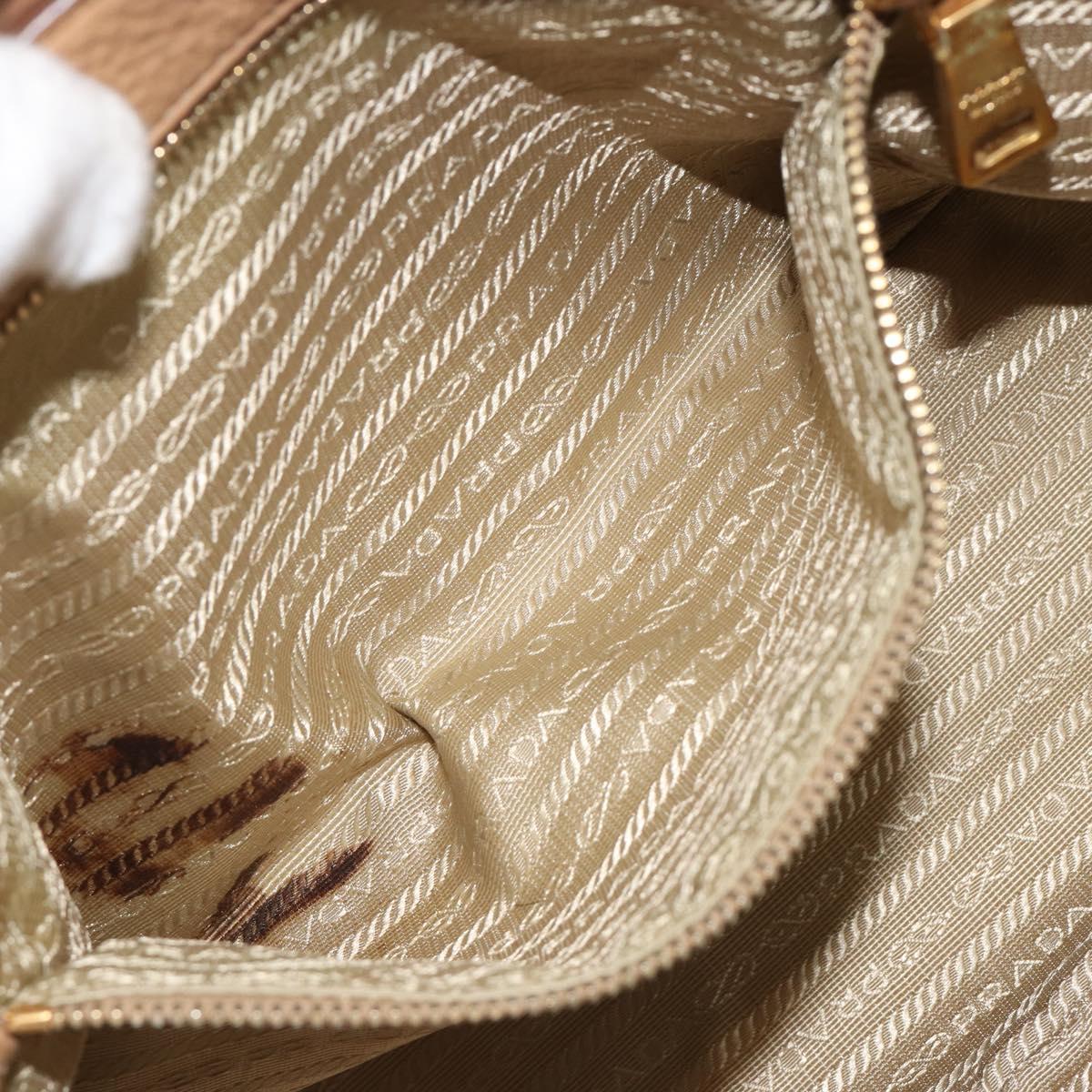 PRADA Hand Bag Leather Brown Gold Auth BA13540A