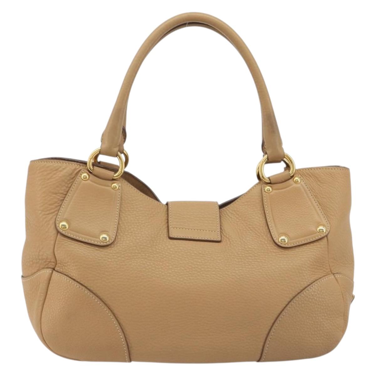 PRADA Hand Bag Leather Brown Gold Auth BA13540A