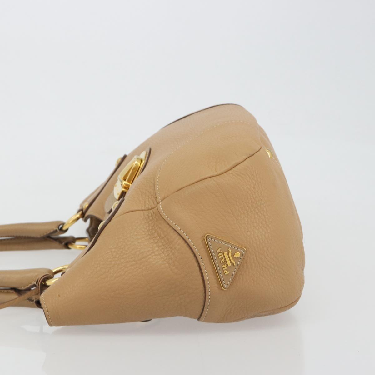 PRADA Hand Bag Leather Brown Gold Auth BA13540A