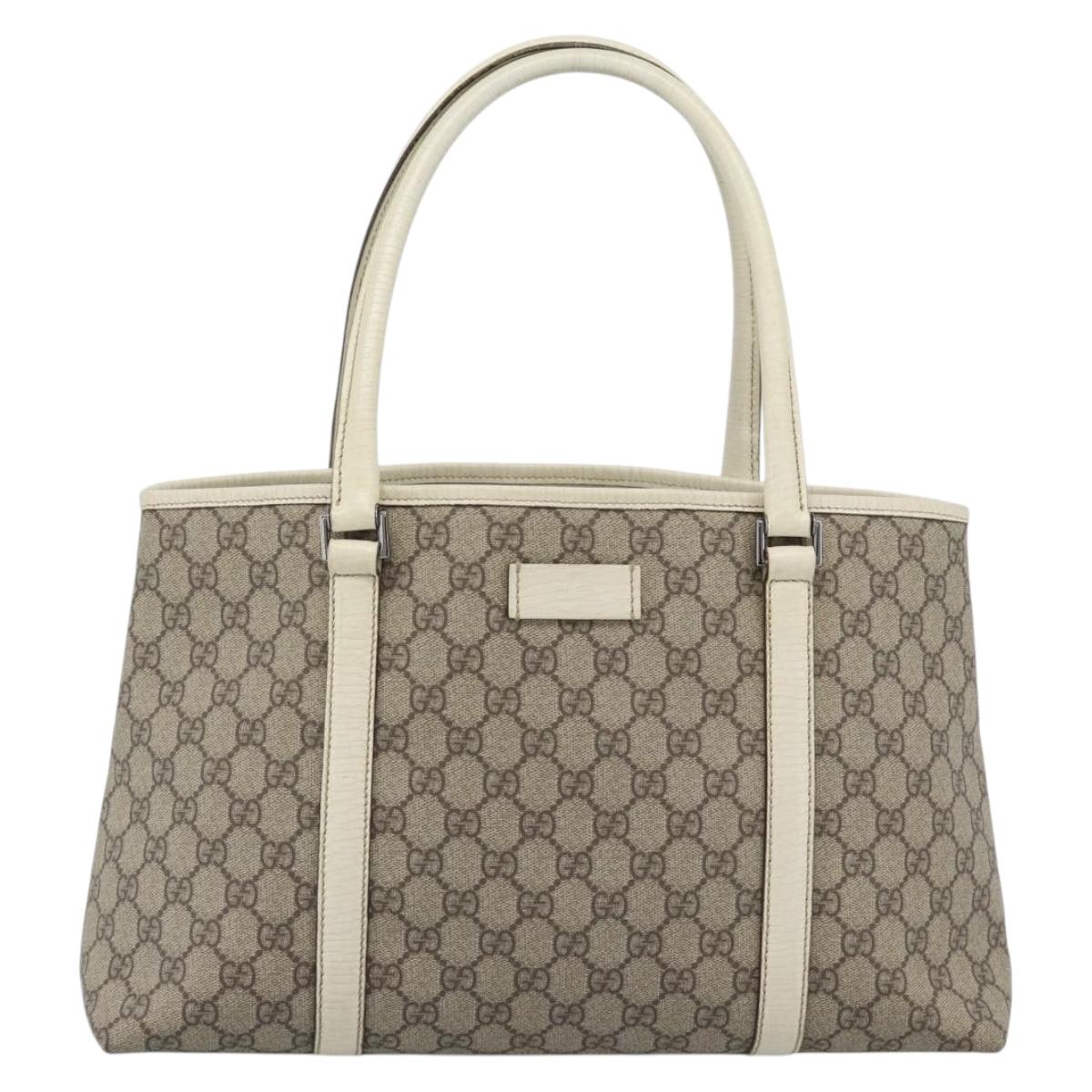 GUCCI GG Supreme Tote Bag PVC Beige Silver 114595 Auth BA13541