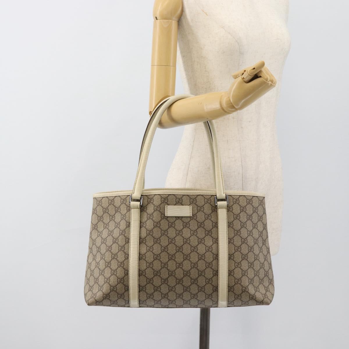 GUCCI GG Supreme Tote Bag PVC Beige Silver 114595 Auth BA13541