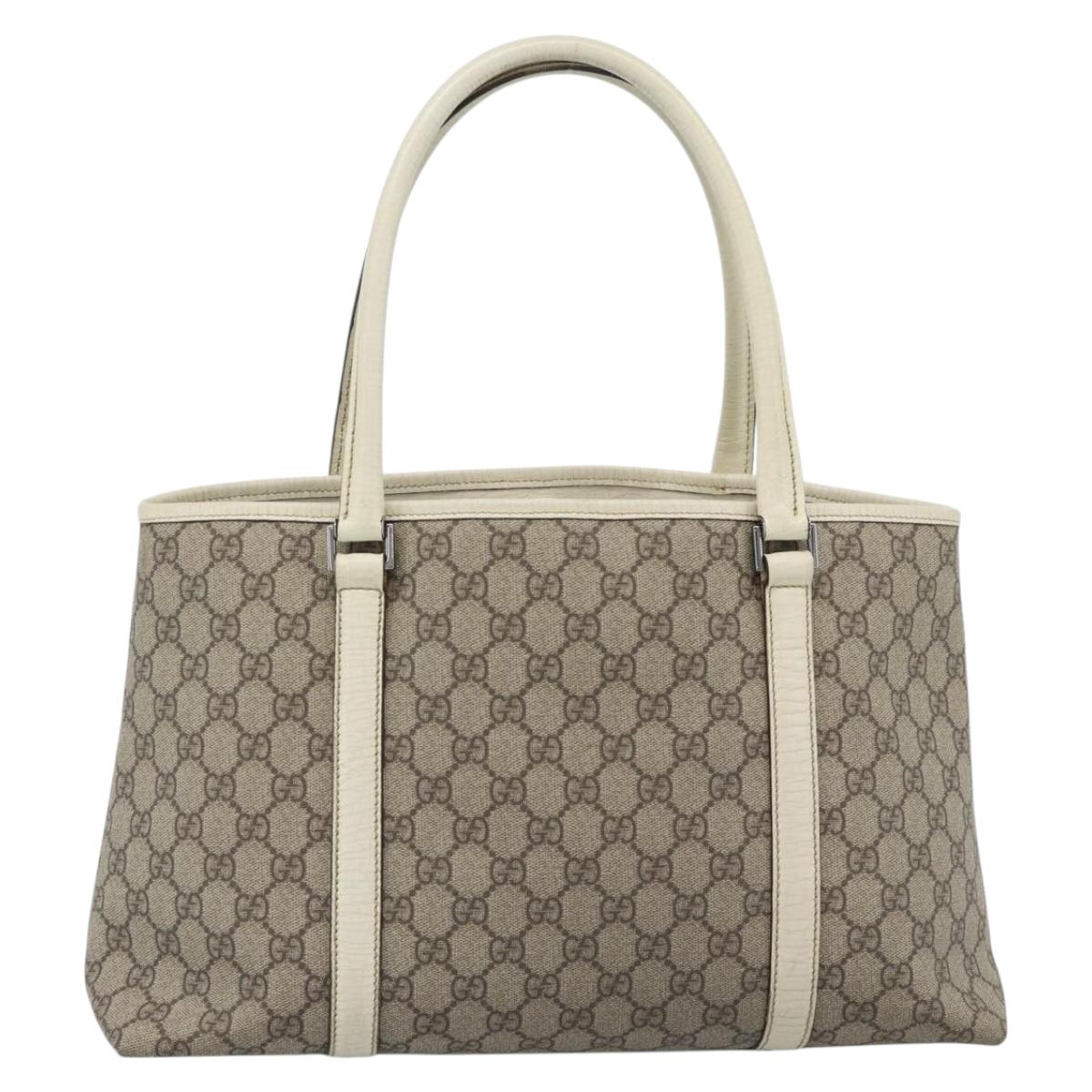 GUCCI GG Supreme Tote Bag PVC Beige Silver 114595 Auth BA13541
