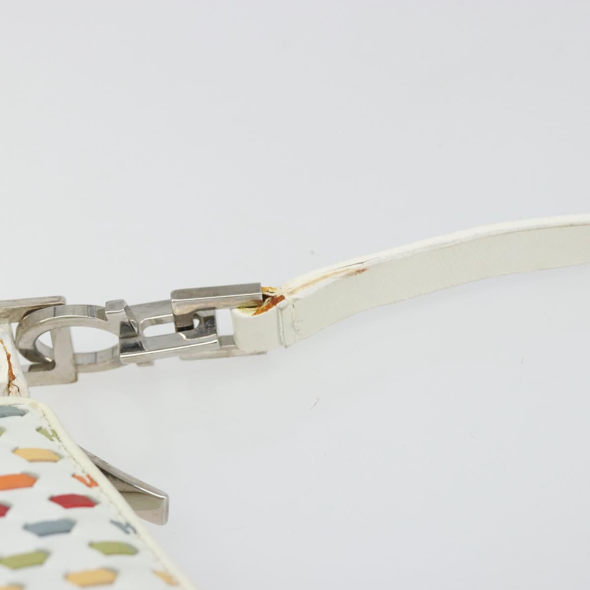Salvatore Ferragamo Gancini Shoulder Bag Leather White Silver Auth BA13542V