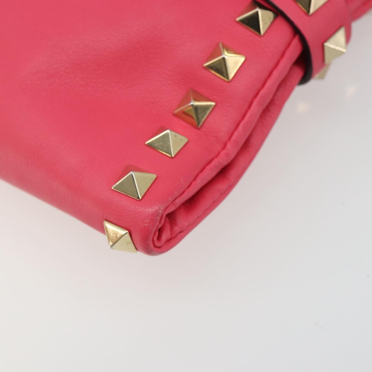 VALENTINO Studs Shoulder Bag Leather Pink Gold Auth BA13545A