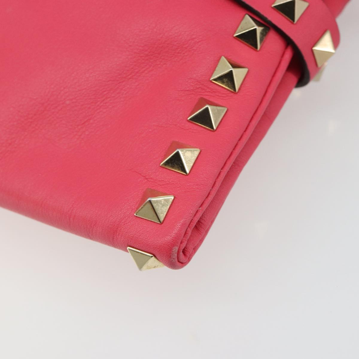VALENTINO Studs Shoulder Bag Leather Pink Gold Auth BA13545A