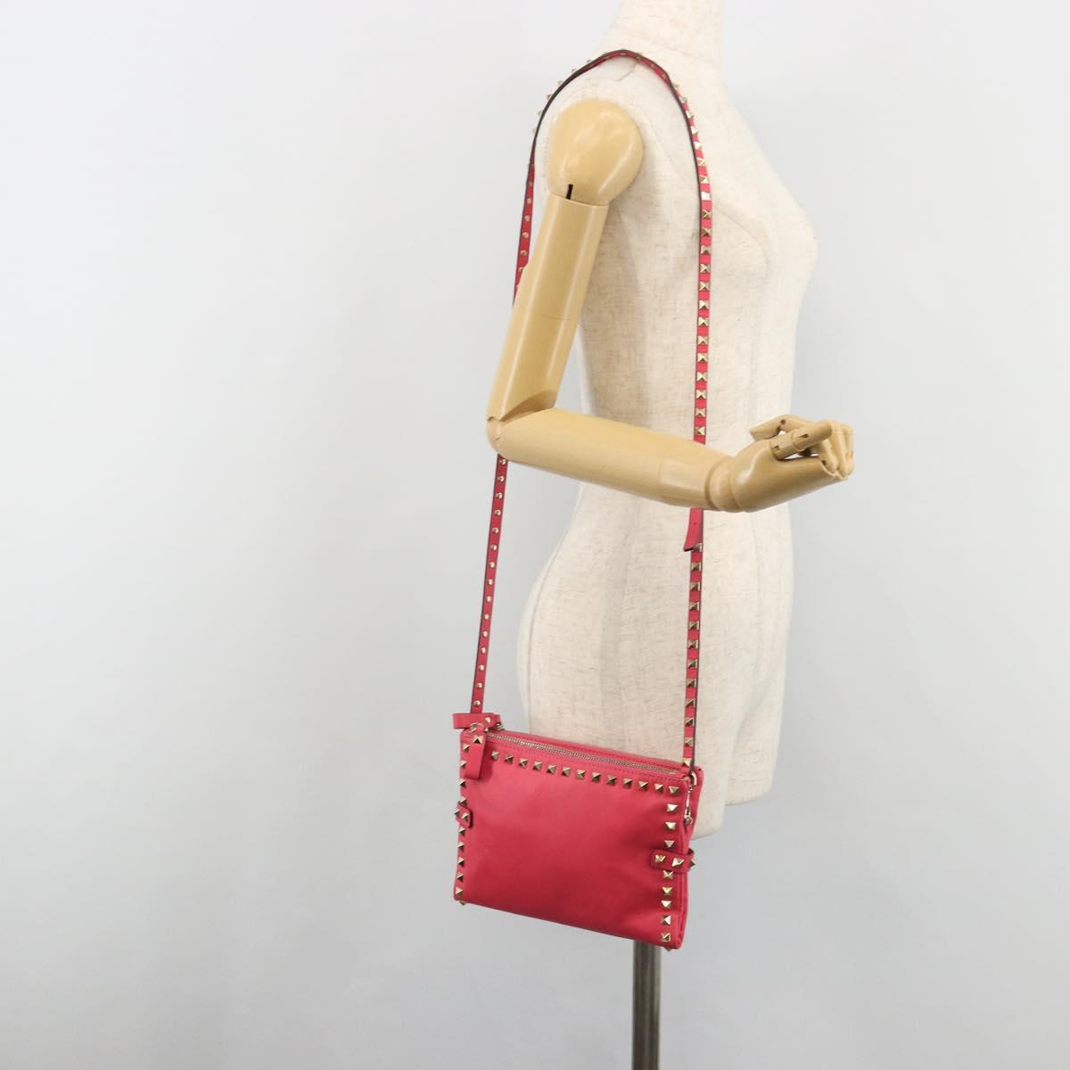 VALENTINO Studs Shoulder Bag Leather Pink Gold Auth BA13545A