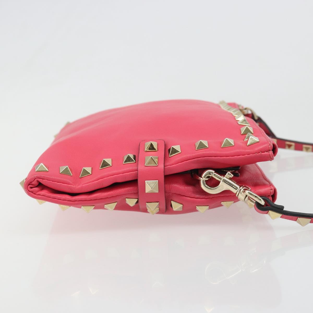 VALENTINO Studs Shoulder Bag Leather Pink Gold Auth BA13545A