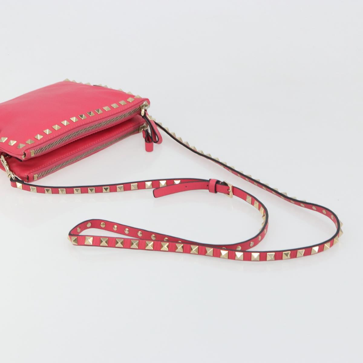 VALENTINO Studs Shoulder Bag Leather Pink Gold Auth BA13545A
