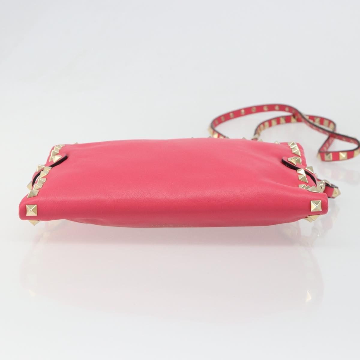 VALENTINO Studs Shoulder Bag Leather Pink Gold Auth BA13545A
