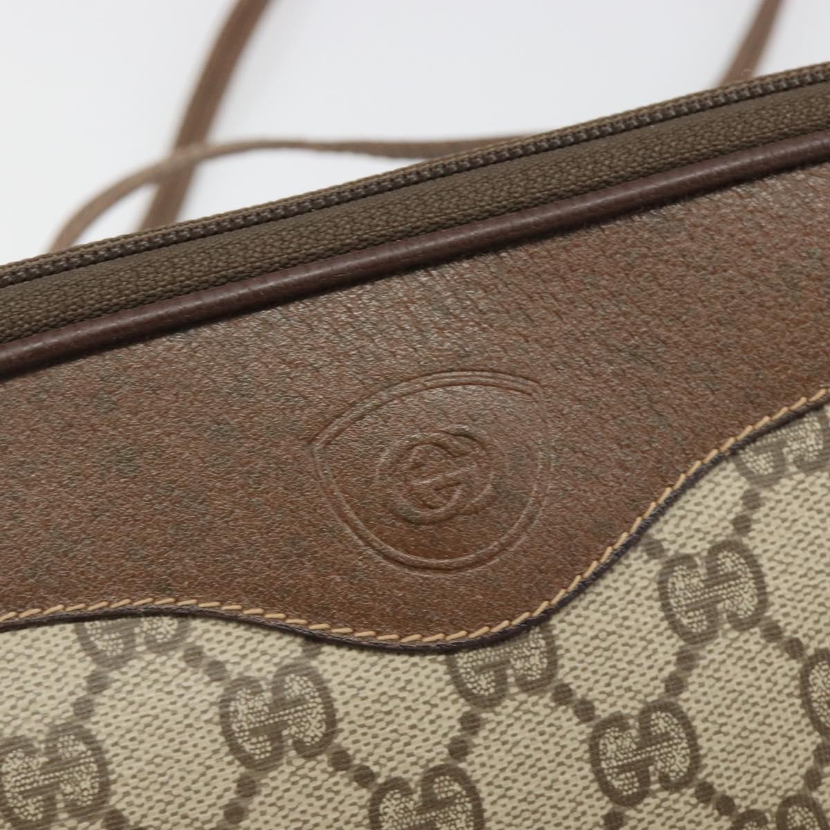 GUCCI GG Supreme Shoulder Bag PVC Beige Gold Auth BA13547