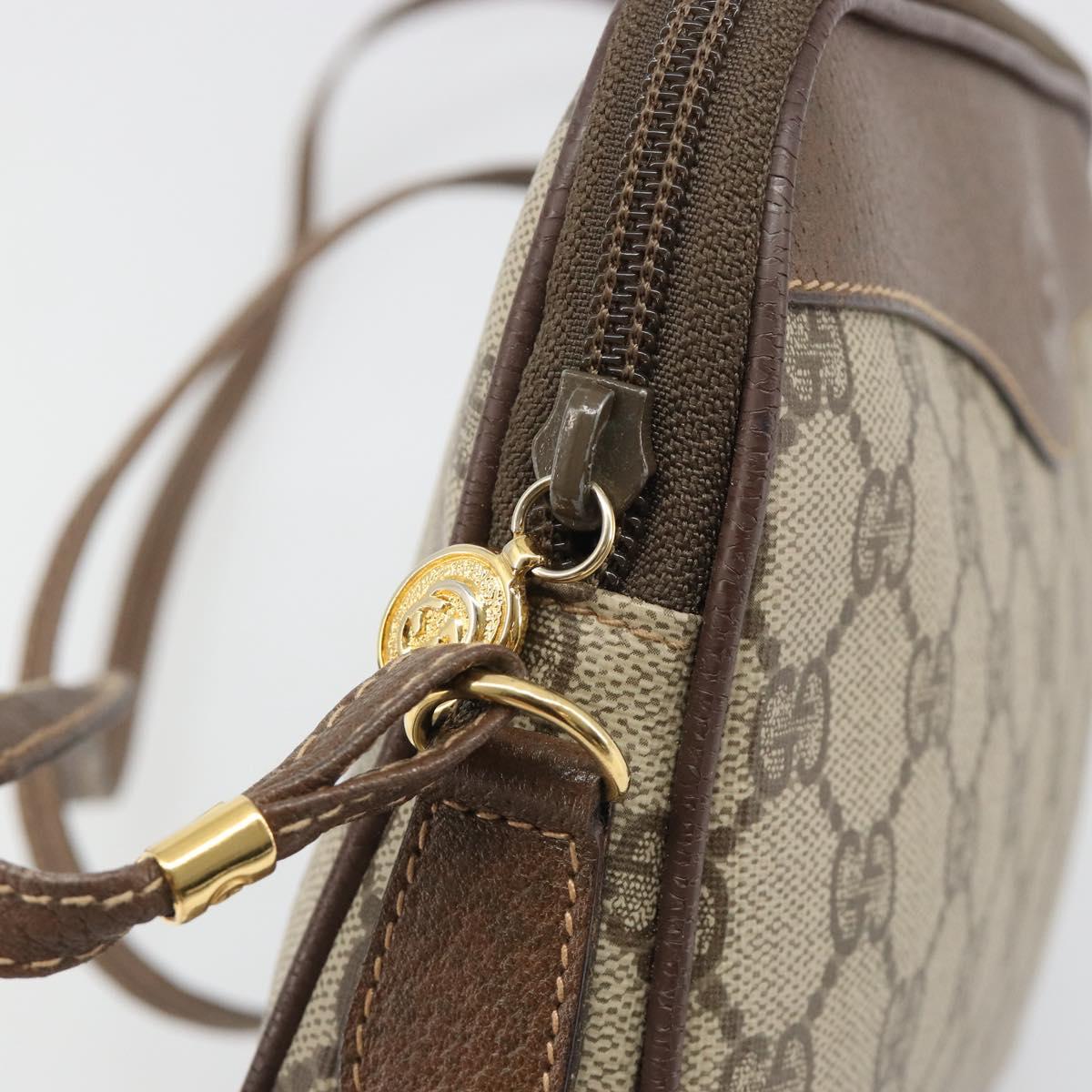 GUCCI GG Supreme Shoulder Bag PVC Beige Gold Auth BA13547