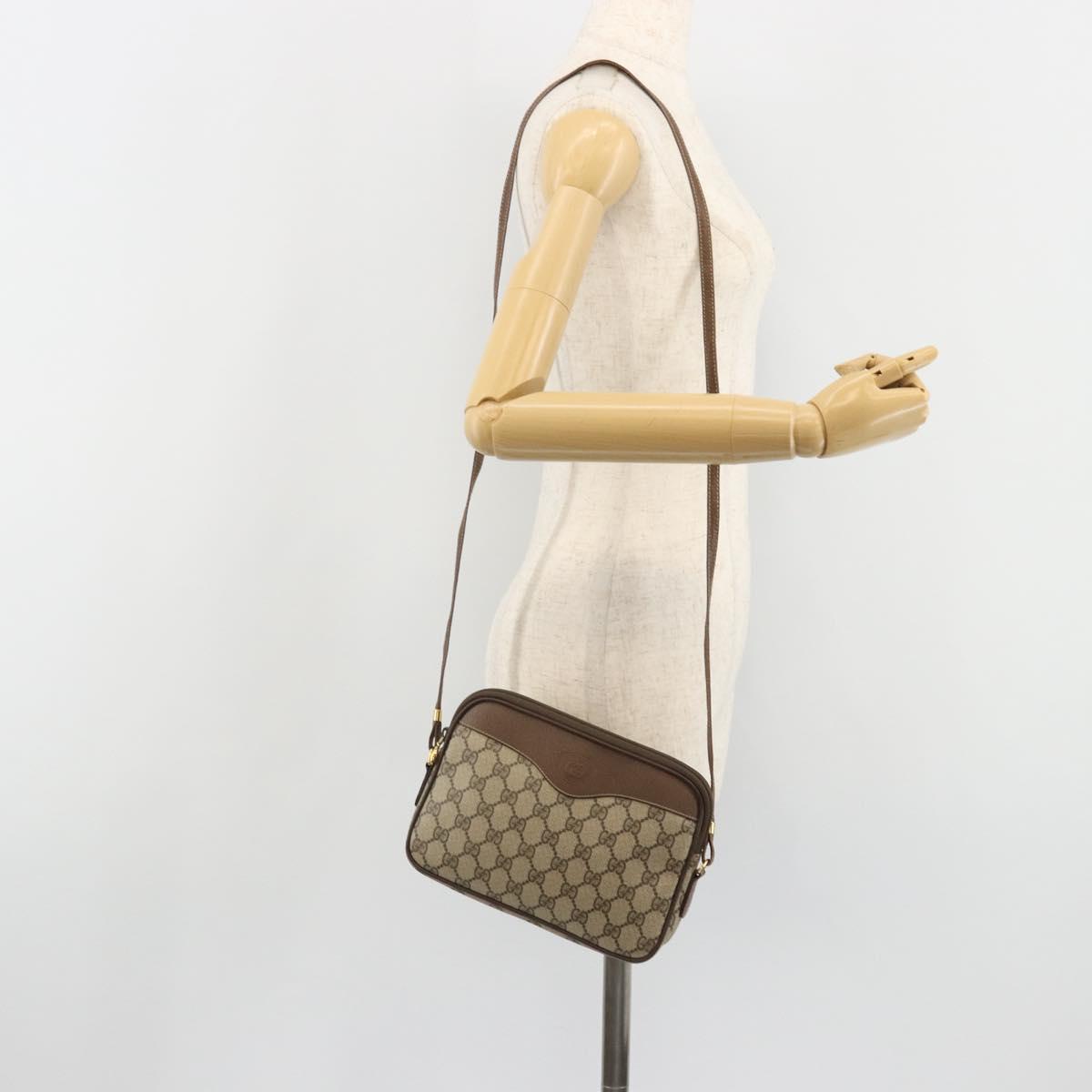 GUCCI GG Supreme Shoulder Bag PVC Beige Gold Auth BA13547