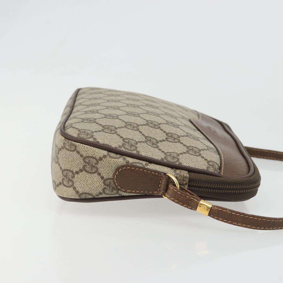 GUCCI GG Supreme Shoulder Bag PVC Beige Gold Auth BA13547