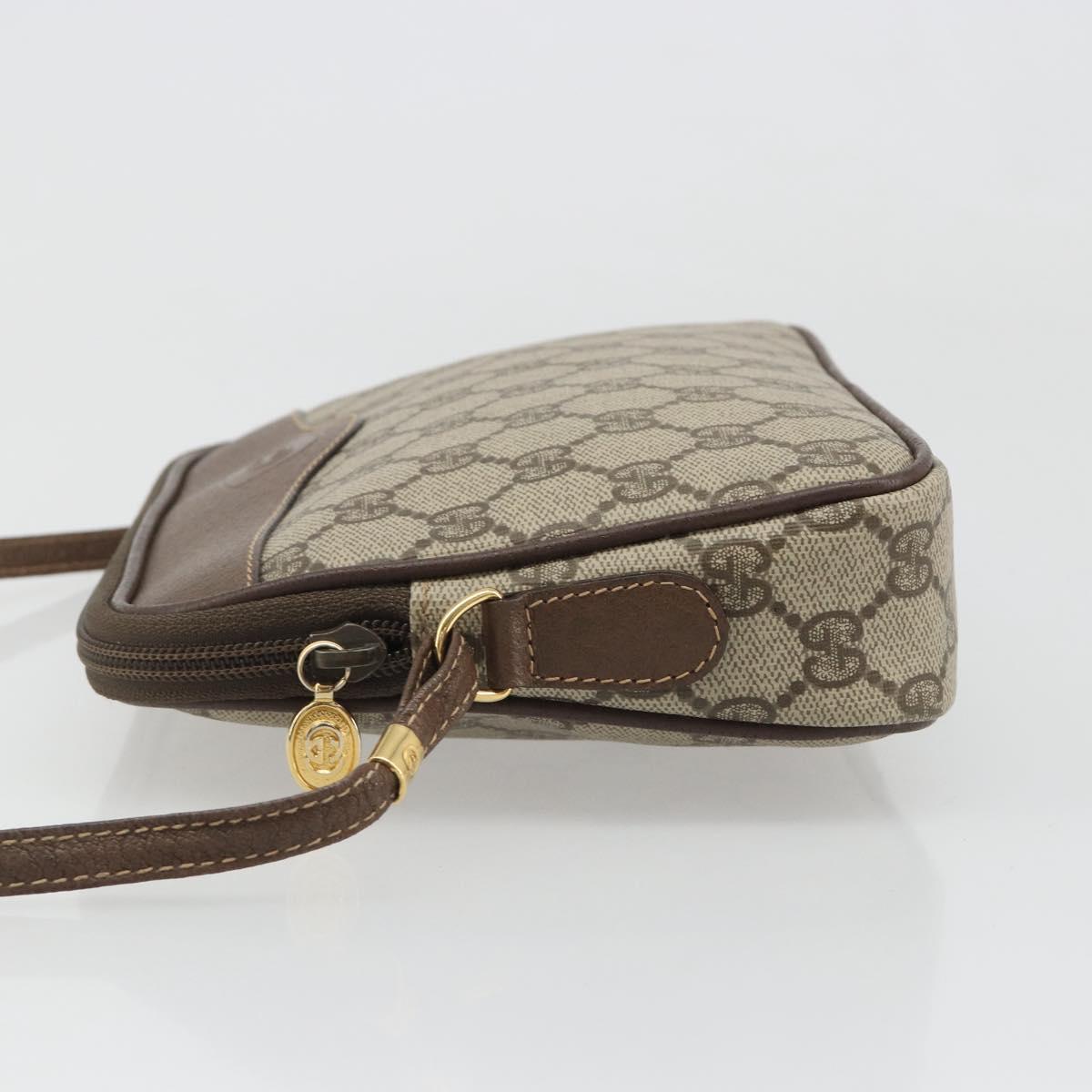 GUCCI GG Supreme Shoulder Bag PVC Beige Gold Auth BA13547