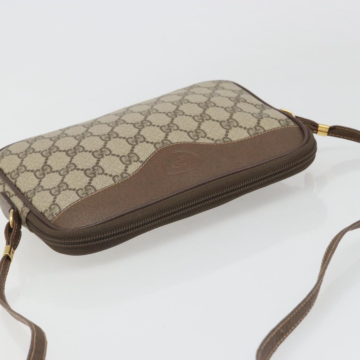 GUCCI GG Supreme Shoulder Bag PVC Beige Gold Auth BA13547
