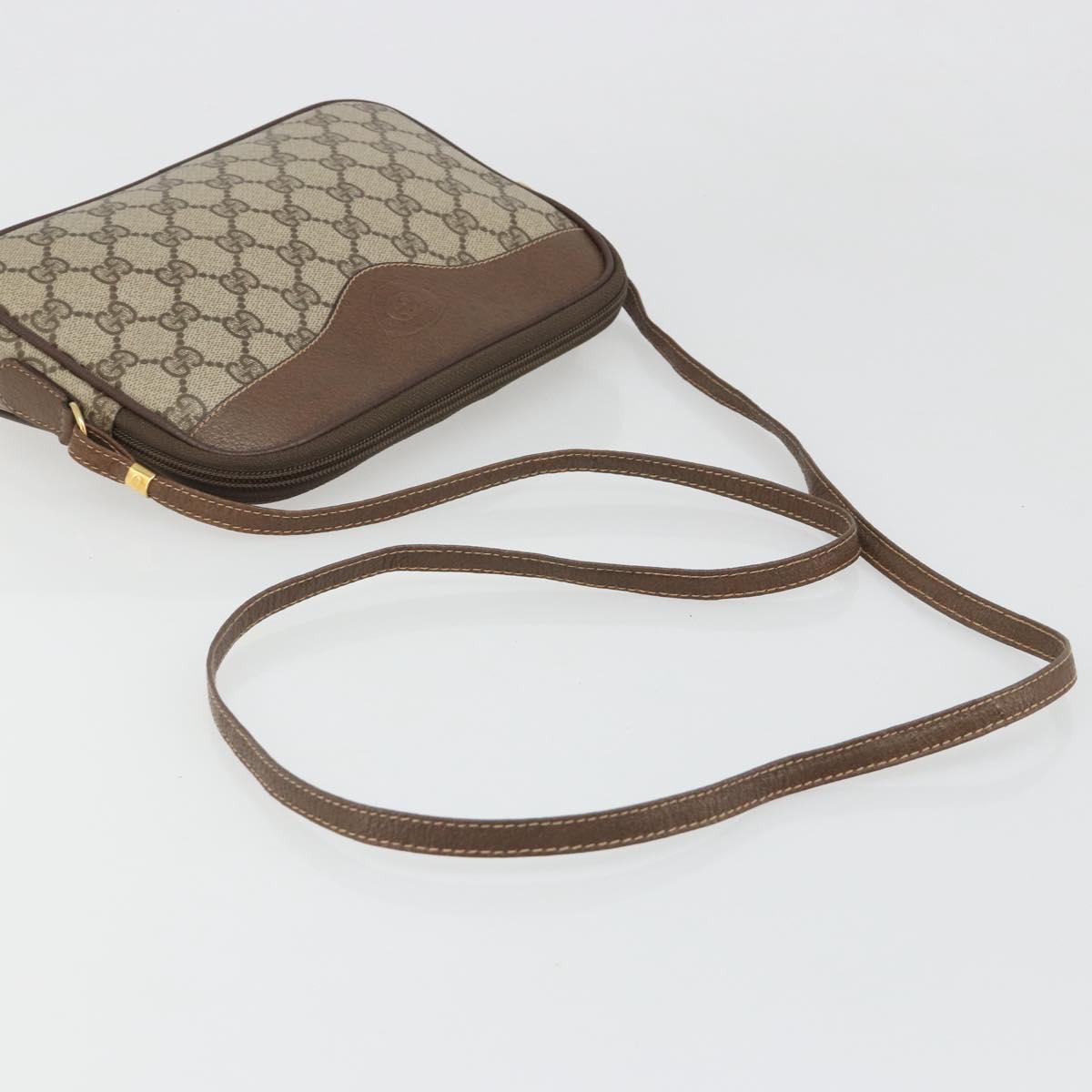 GUCCI GG Supreme Shoulder Bag PVC Beige Gold Auth BA13547