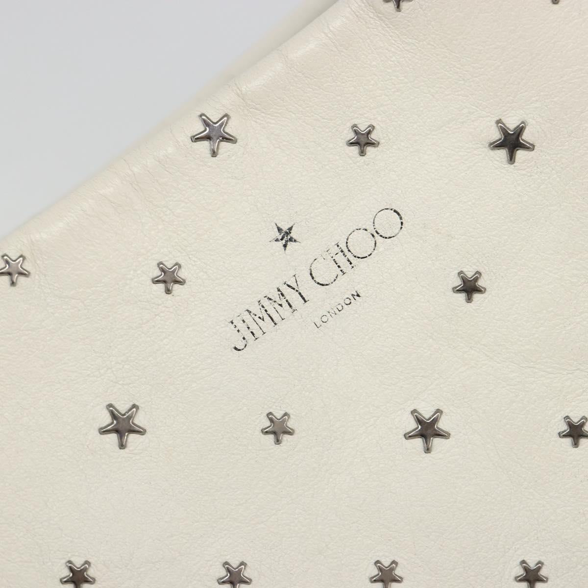 Jimmy Choo Studs Tote Bag Leather White Silver Auth BA13552