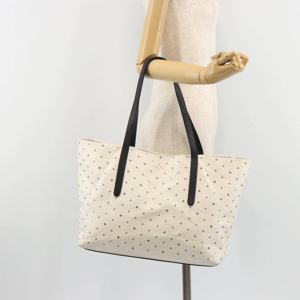 Jimmy Choo Studs Tote Bag Leather White Silver Auth BA13552
