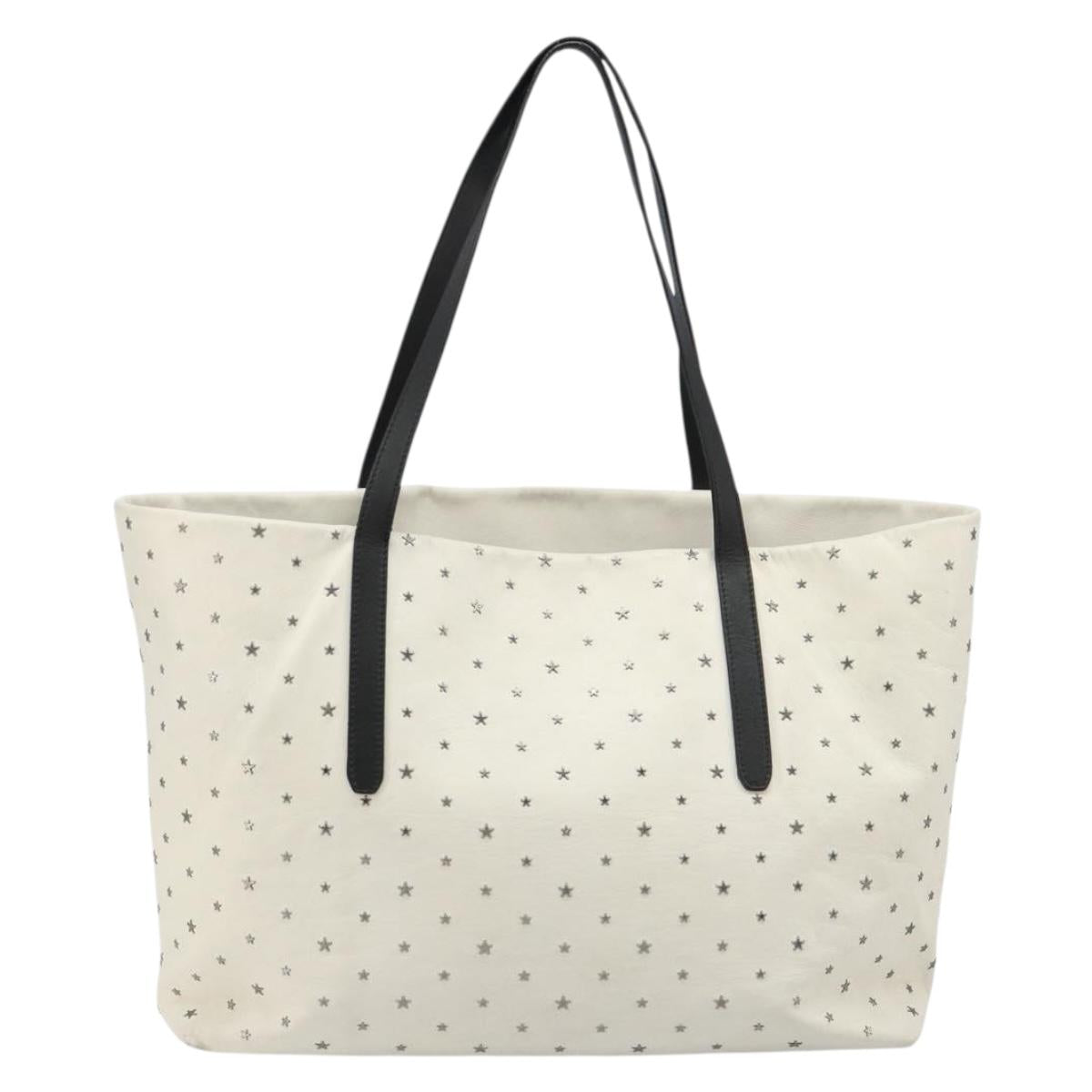 Jimmy Choo Studs Tote Bag Leather White Silver Auth BA13552