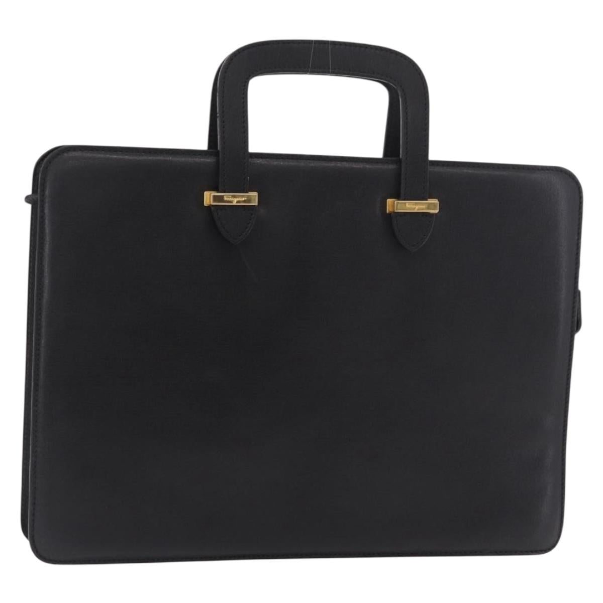 Salvatore Ferragamo Business Bag Leather Black Gold Auth BA13557