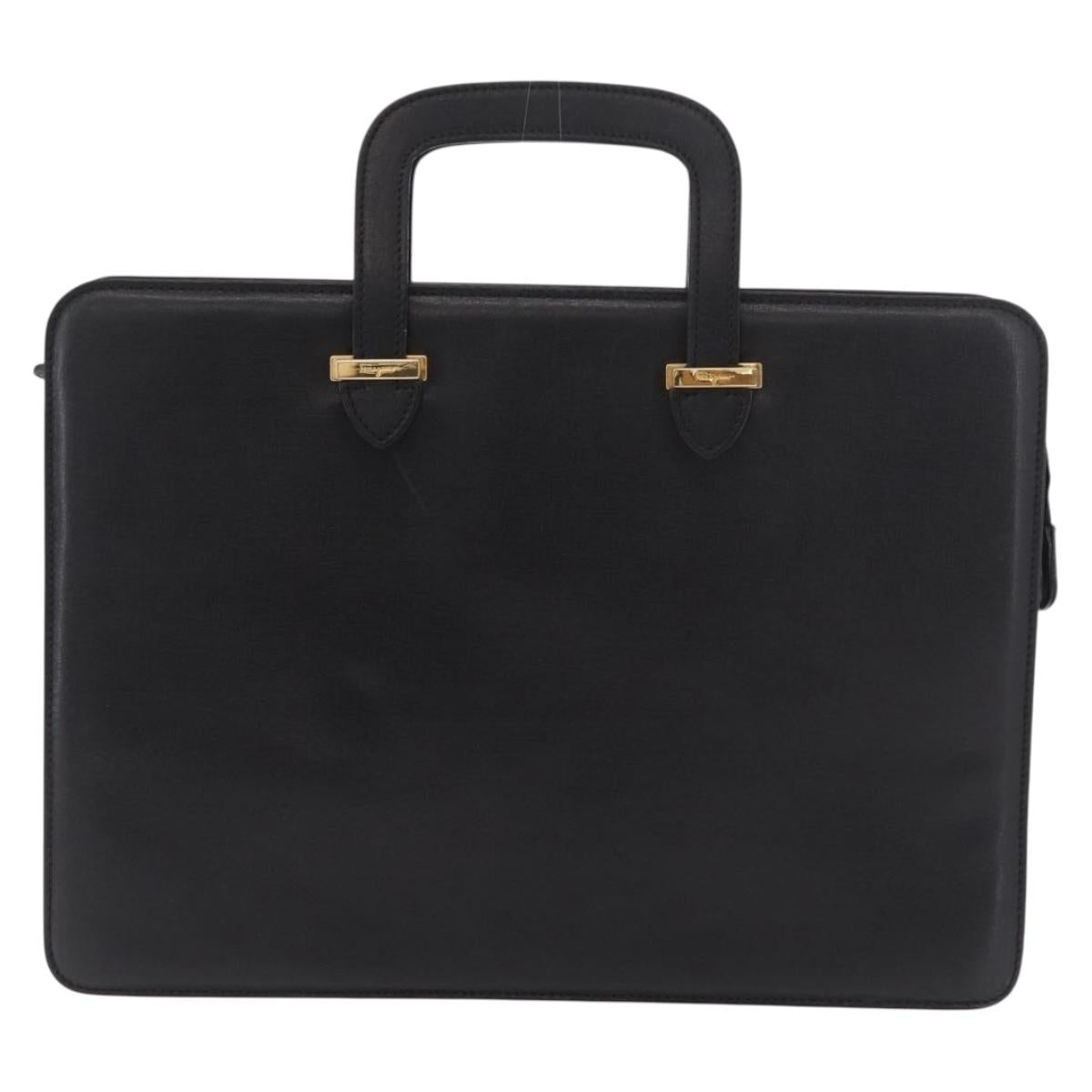 Salvatore Ferragamo Business Bag Leather Black Gold Auth BA13557