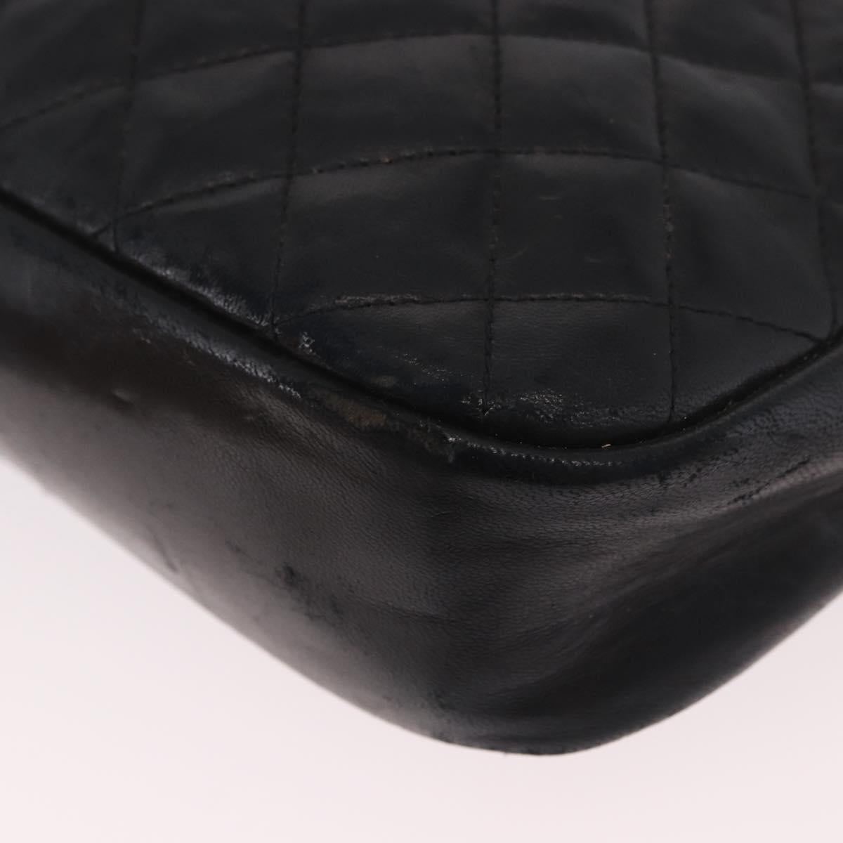 CHANEL Chain Shoulder Bag Lamb Skin Black Gold CC Auth BA13568