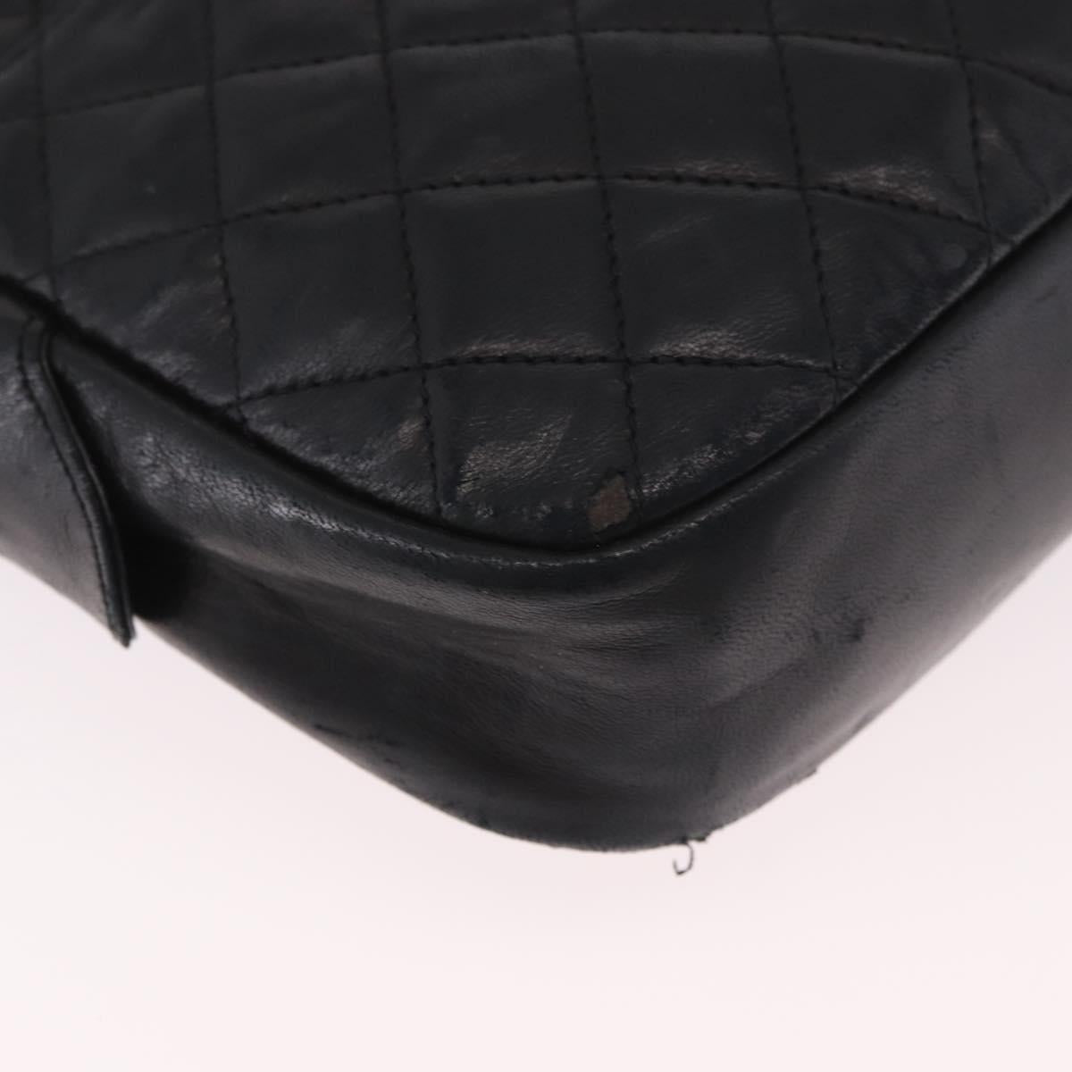 CHANEL Chain Shoulder Bag Lamb Skin Black Gold CC Auth BA13568