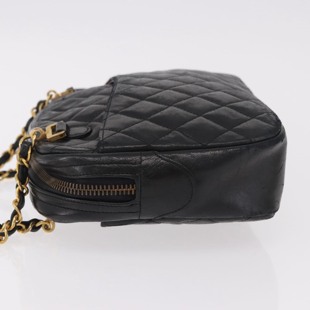 CHANEL Chain Shoulder Bag Lamb Skin Black Gold CC Auth BA13568