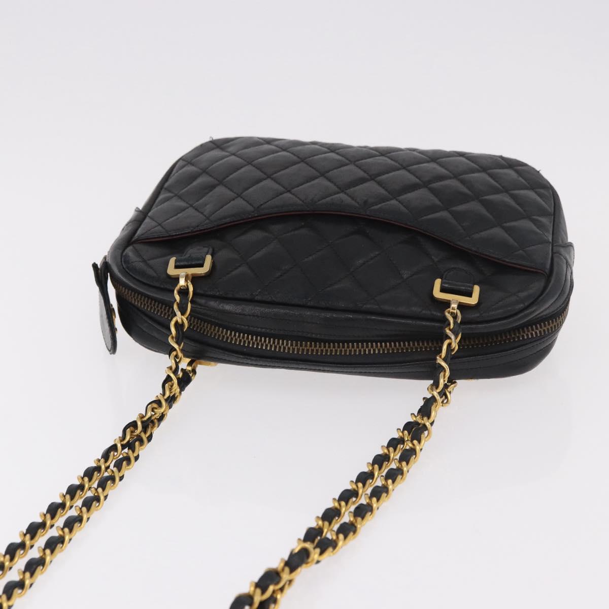 CHANEL Chain Shoulder Bag Lamb Skin Black Gold CC Auth BA13568