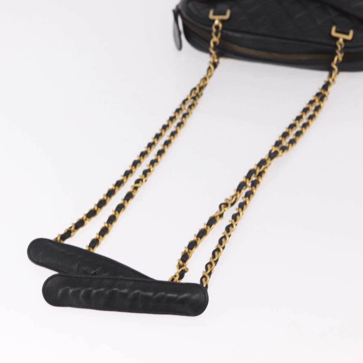 CHANEL Chain Shoulder Bag Lamb Skin Black Gold CC Auth BA13568