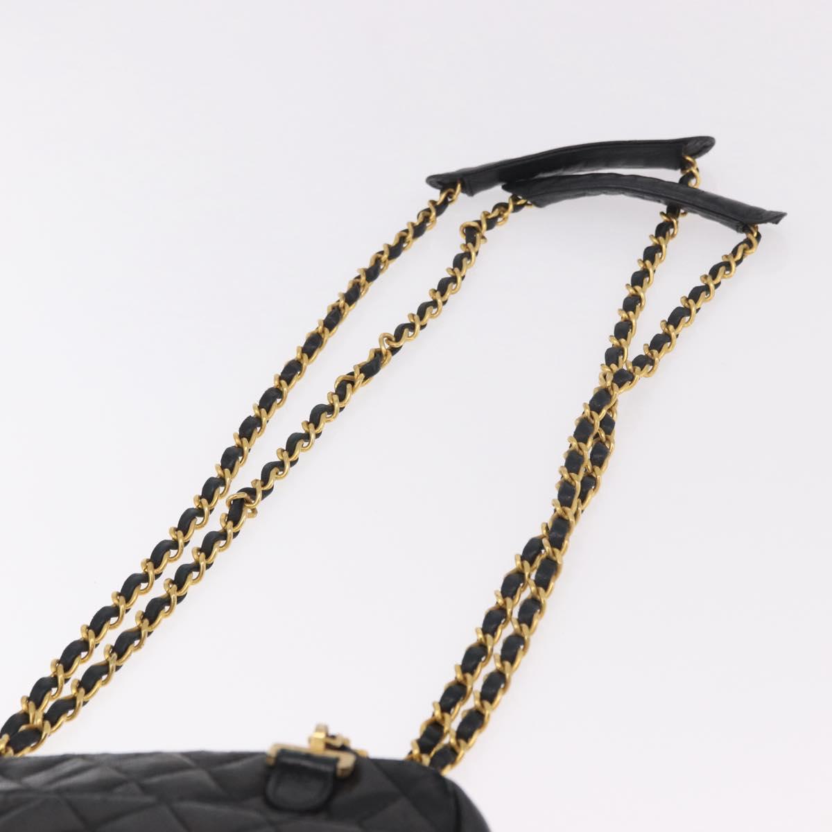 CHANEL Chain Shoulder Bag Lamb Skin Black Gold CC Auth BA13568
