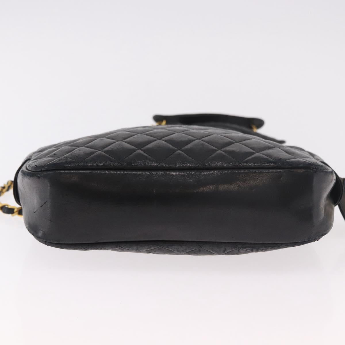 CHANEL Chain Shoulder Bag Lamb Skin Black Gold CC Auth BA13568