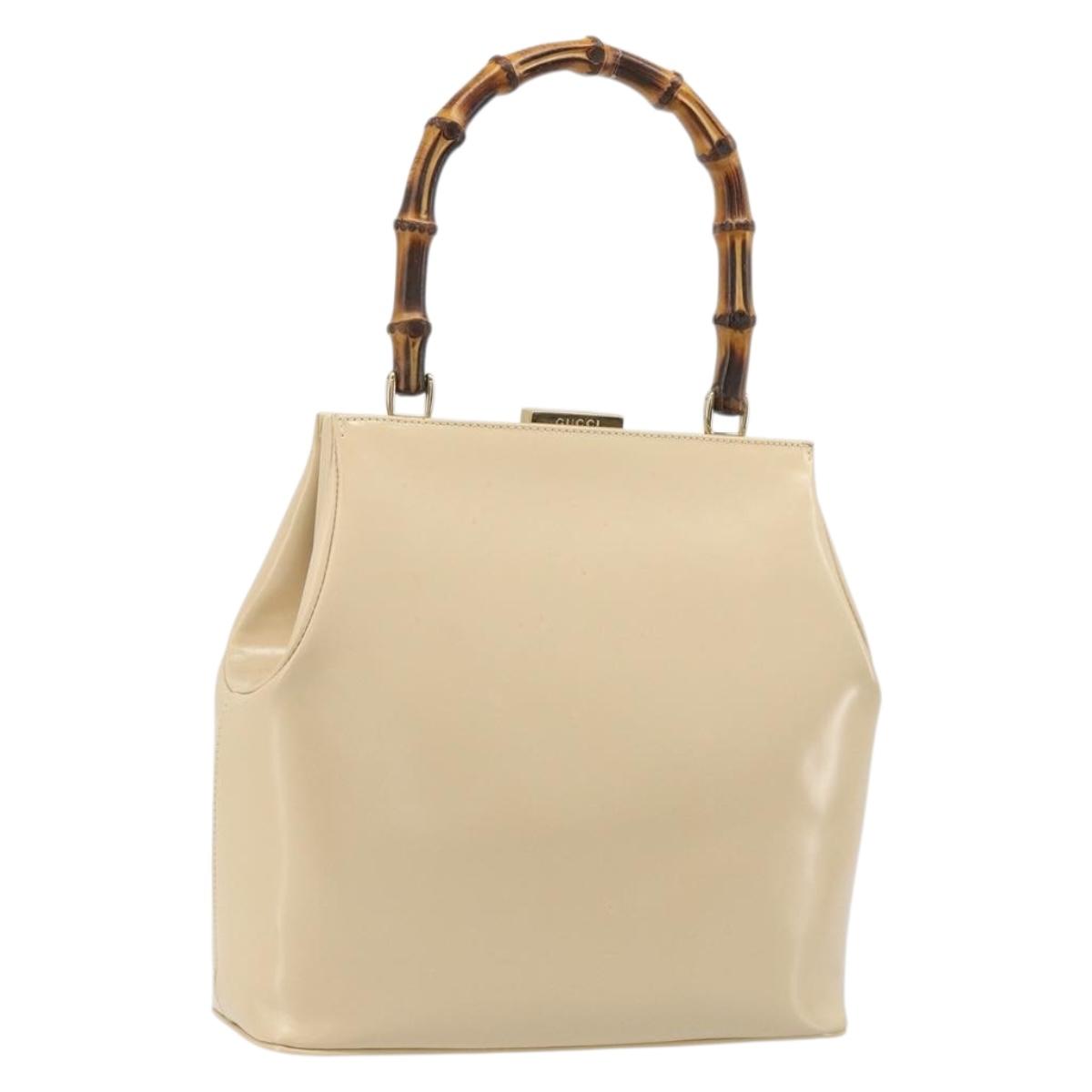 GUCCI Bamboo Hand Bag Leather Ivory Gold Auth BA13570