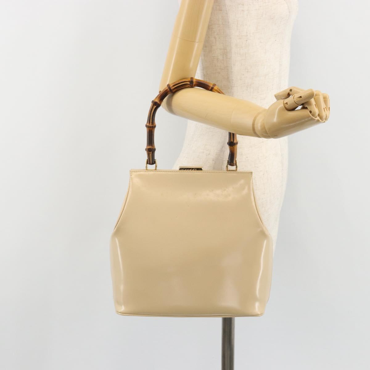 GUCCI Bamboo Hand Bag Leather Ivory Gold Auth BA13570