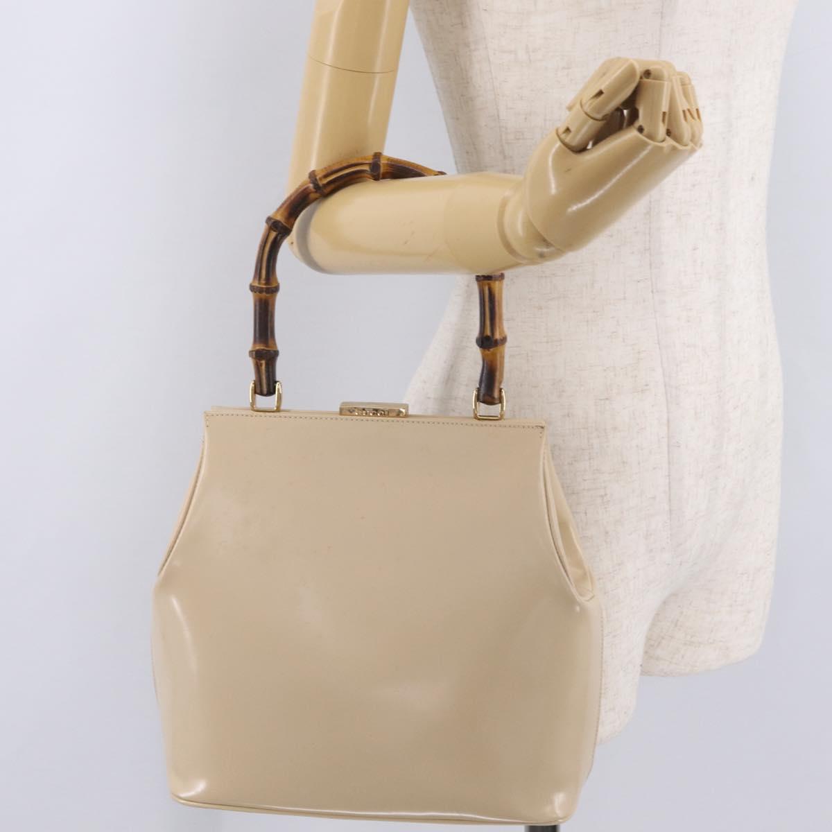 GUCCI Bamboo Hand Bag Leather Ivory Gold Auth BA13570